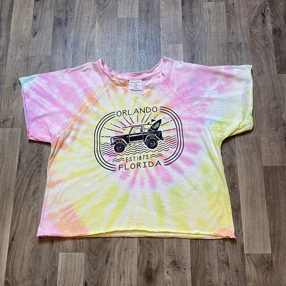 Dreamsicle Tie Dye Orlando Florida Cropped Graphic Tee Size S/M